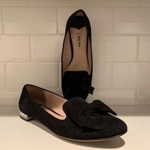 Miu Miu suede loafers with rhinestone heels